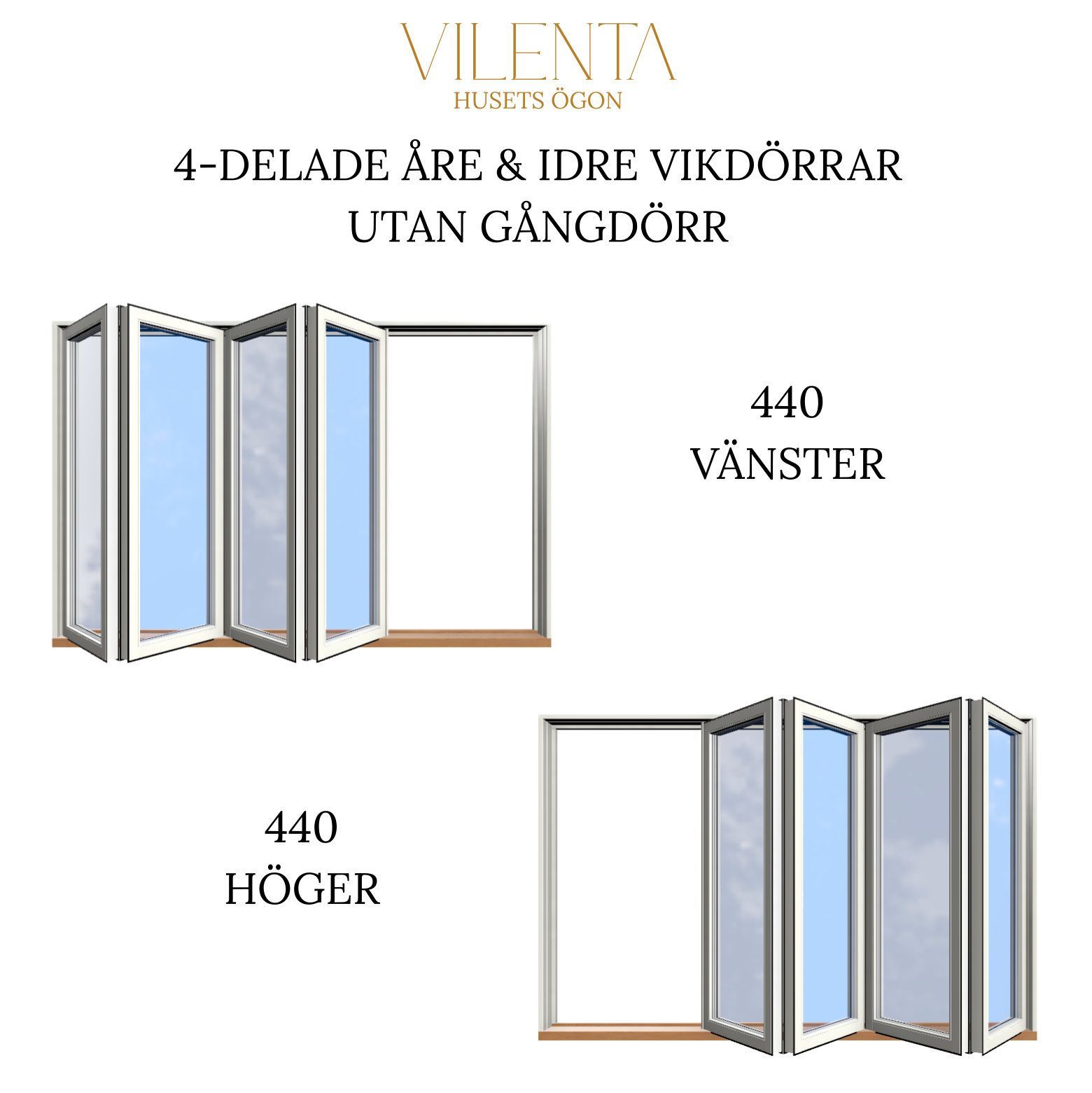 Vilenta Åre och Idre 4-delad vikdörr utan gångdörr med öppning åt vänster eller höger