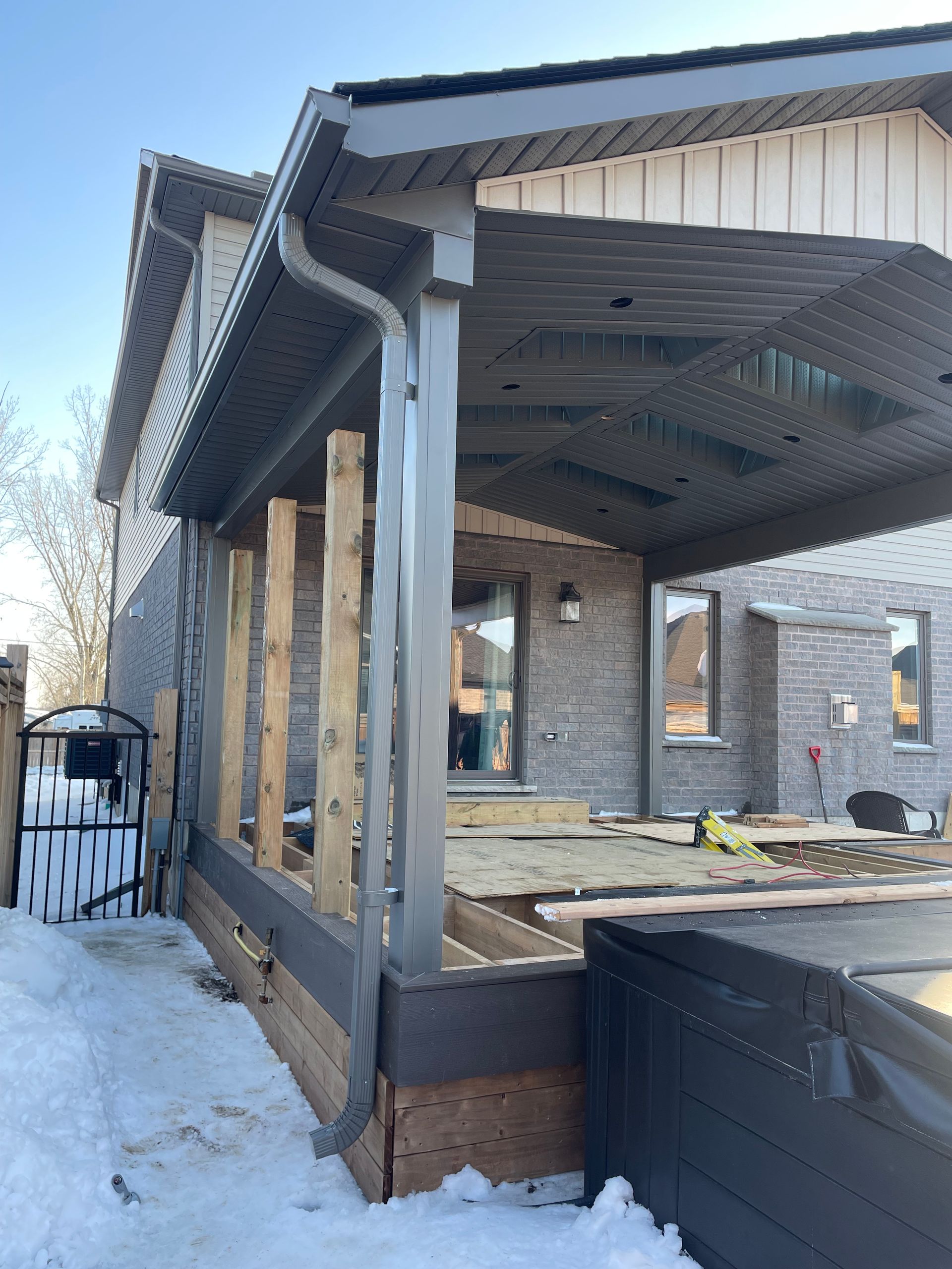 during covered porch construction from Baird Construction