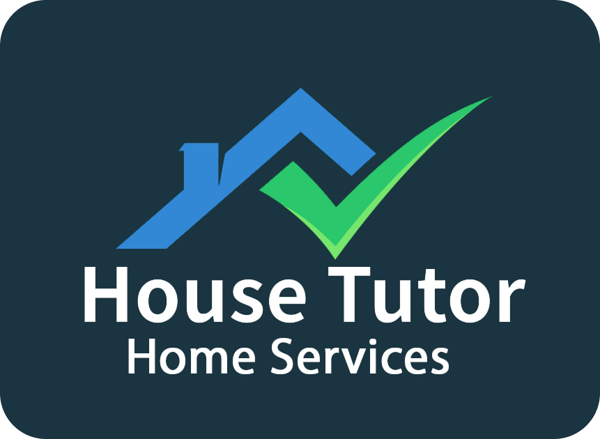 Logo: Blue house roof with a green check mark. "House Tutor Home Services" in white text.