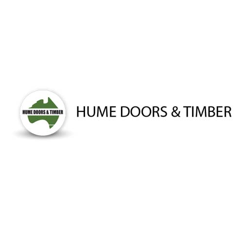 The logo for hume doors and timber is a circle with a map of australia on it.