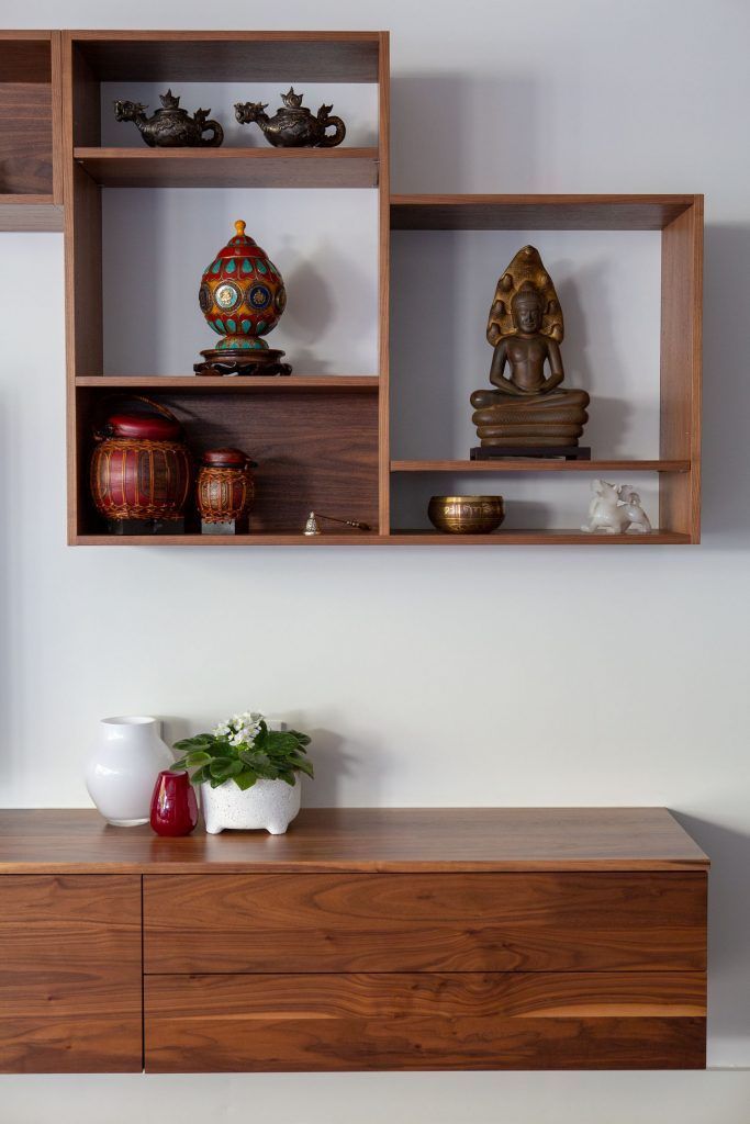 Wooden Shelving Unit With Decorative Items — Hastings Specialty Furniture In Port Macquarie, NSW
