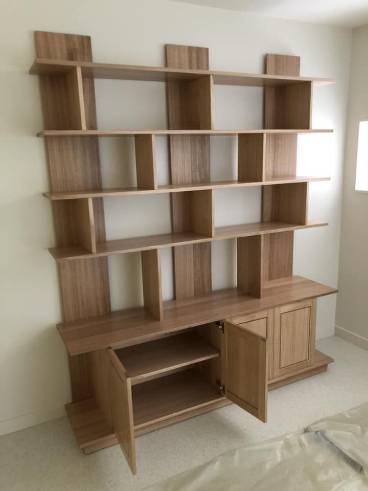 Wooden Shelving Unit With Open Shelves and Cabinets — Hastings Specialty Furniture In Port Macquarie, NSW
