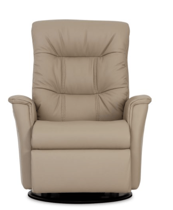 Beige Leather Recliner Chair, Front View, in a Studio Setting — Hastings Specialty Furniture In Port Macquarie, NSW