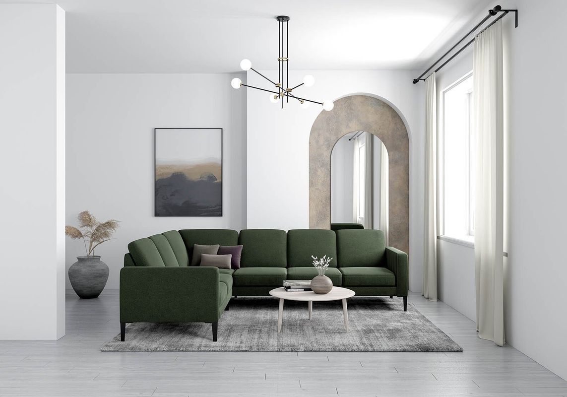 Green Sectional Sofa in a Bright Living Room — Hastings Specialty Furniture In Port Macquarie, NSW