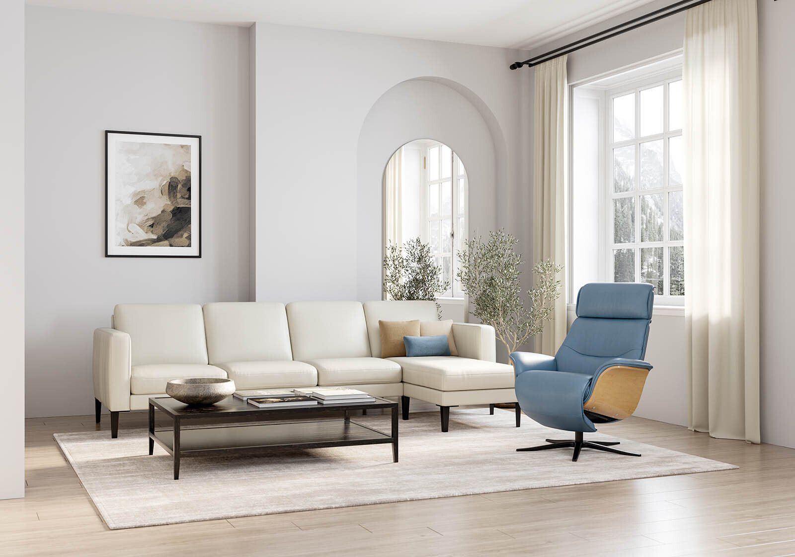 Living Room With a Cream-coloured Sectional Sofa — Hastings Specialty Furniture In Port Macquarie, NSW