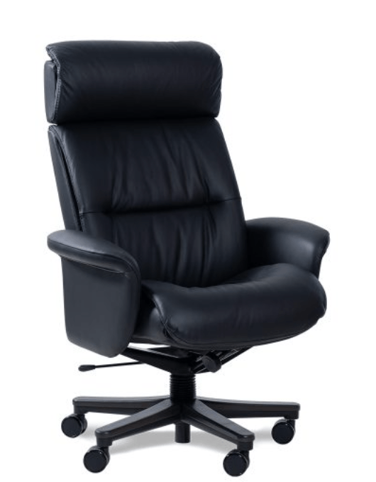 Black Leather Office Chair With High Back and Padded Arms — Hastings Specialty Furniture In Port Macquarie, NSW