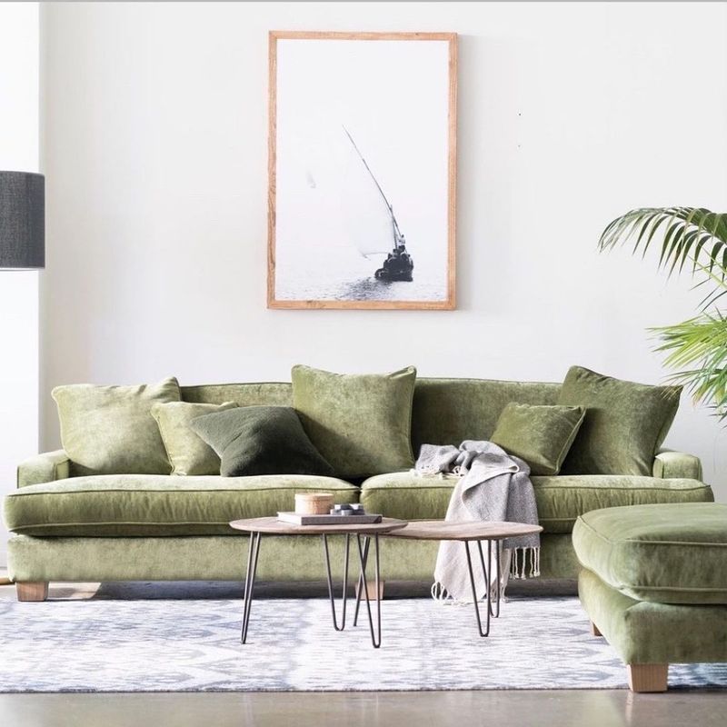 Green Velvet Sofa With Matching Ottoman — Hastings Specialty Furniture In Port Macquarie, NSW