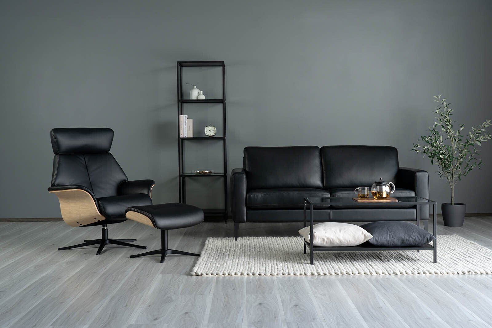 Living Room With Black Leather Sofa — Hastings Specialty Furniture In Port Macquarie, NSW