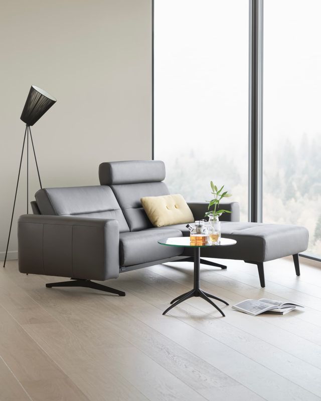 Grey Leather Sofa With Attached Chaise — Hastings Specialty Furniture In Port Macquarie, NSW