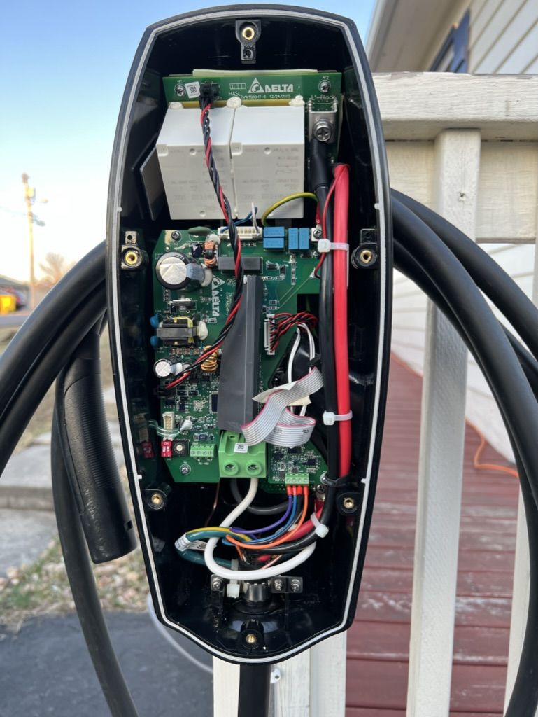 The inside of a tesla charging station is shown.