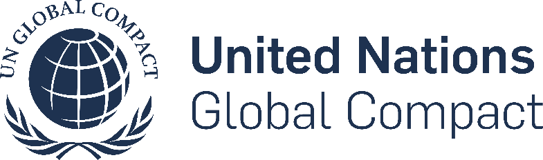 Logo of the United Nations Global Compact: A globe encircled by a laurel wreath, with text 