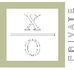 Tic-tac-toe game in a square frame. The X is above the line, the O below. 