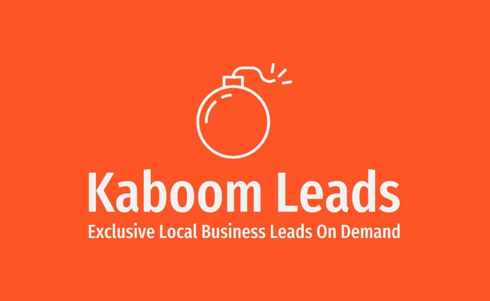 A logo for kaboom leads exclusive local business leads on demand