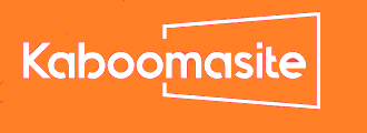 A logo for a company called kaboomasite on an orange background.