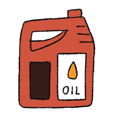 Cartoon red oil container with a white label and droplet icon