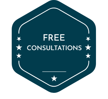 Dark blue hexagon badge with the words 