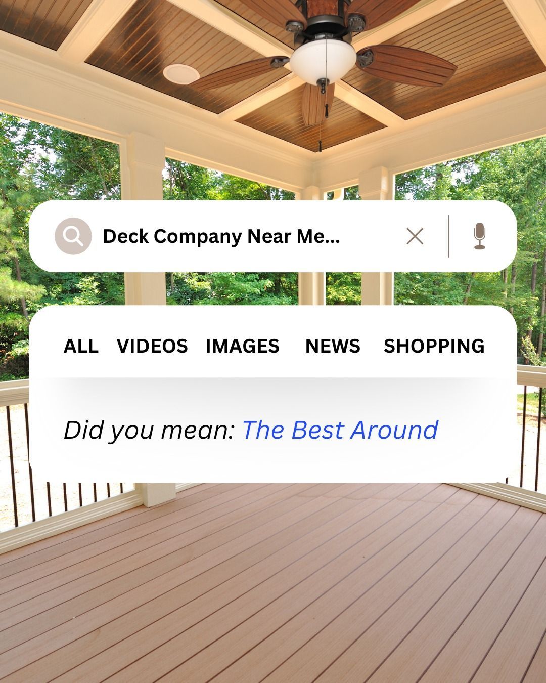 Google search on deck from a porch, suggesting 