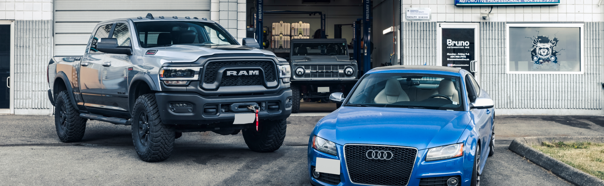 Grey Truck and Blue Car | Bruno Automotive