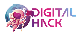 Logo da Digital Hack é desenhado com um astronauta e com as iniciais D e H