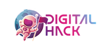 Logo da Digital Hack é desenhado com um astronauta e com as iniciais D e H