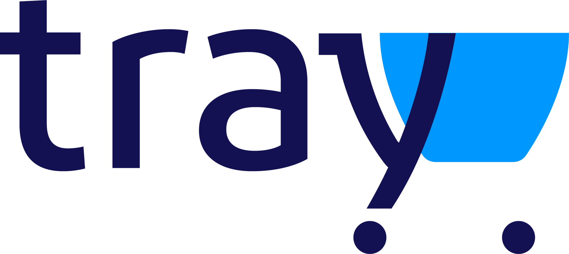 A palavra bandeja está escrita em preto e azul sobre um fundo branco.