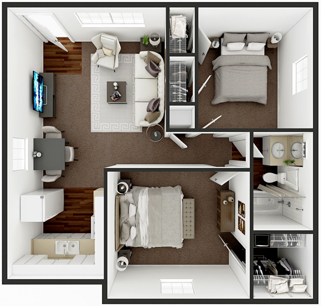 Floor Plan: 2 Bed · 1 Bath · 648 SQ. FT.