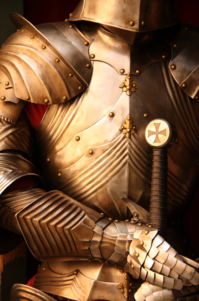 Warrior who is fully dressed for battle.