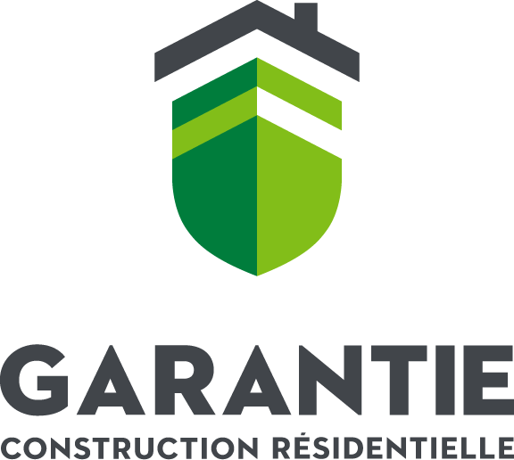 Logo : Écu avec moitiés verte et chartreuse, icône de maison au-dessus, « GARANTIE CONSTRUCTION RÉSIDENTIELLE » en dessous.