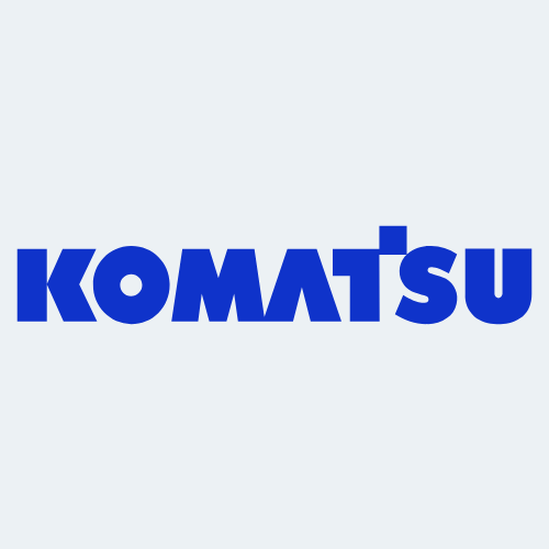 A blue Komatsu logo on a white background.