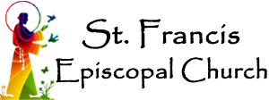 Logo -Rainbow silhouette of St. Francis with the words St. Francis Episcopal Church. 