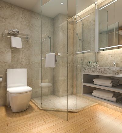Installing Frameless Shower Doors — Bathroom With Frameless Shower Doors in Flowery Branch, GA