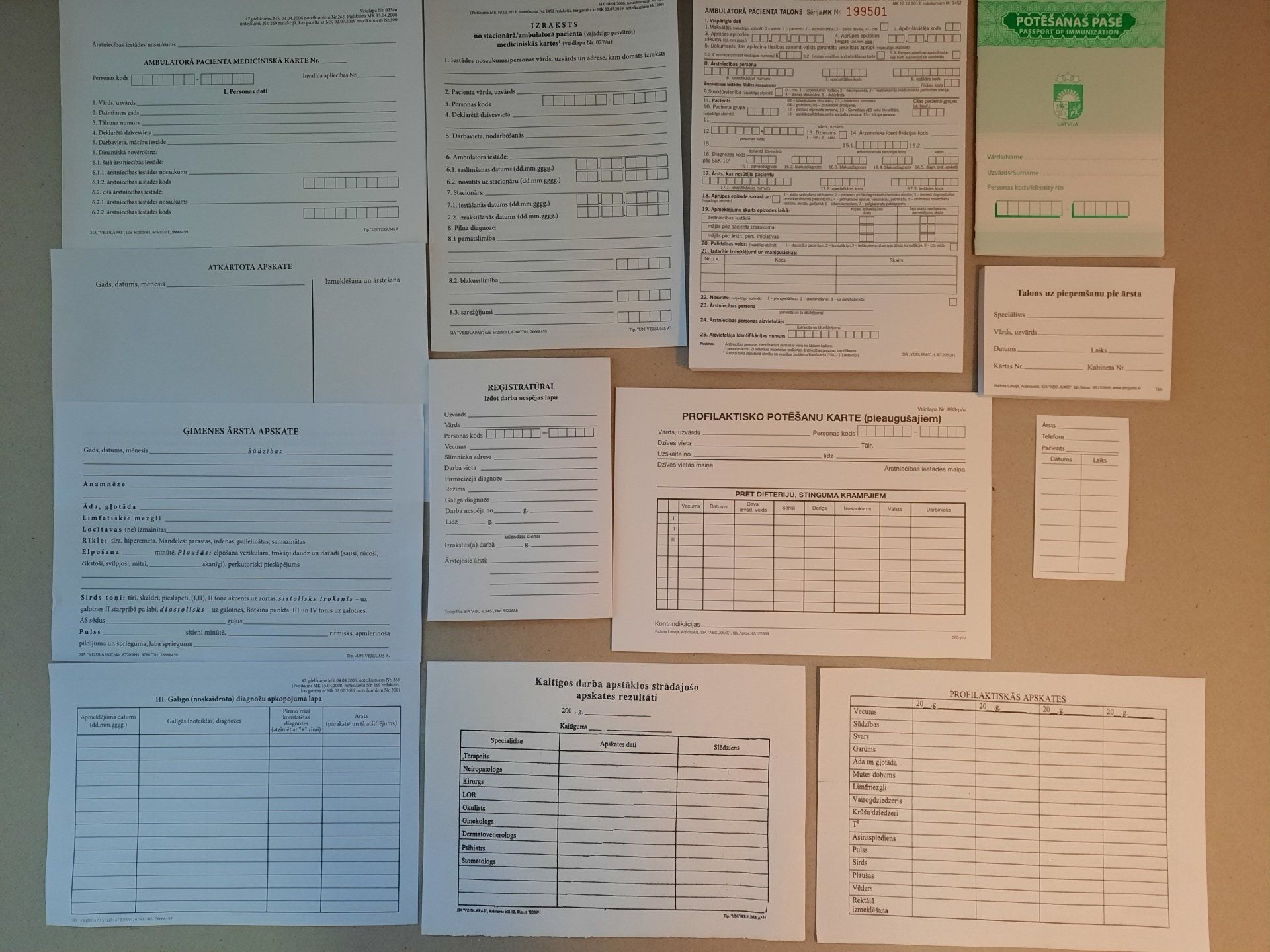 Veidlapas ģimenes ārstiem, veidlapas, darba veidlapas, Veidlapas veselības aprūpei