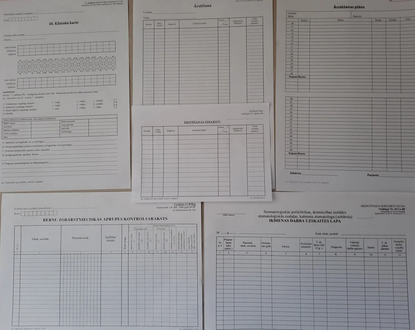 Veidlapas zobārstniecībā, veidlapas, kvītis, čeki. Kopēšana, pavairošana, poligrāfijas iespieddarbi
