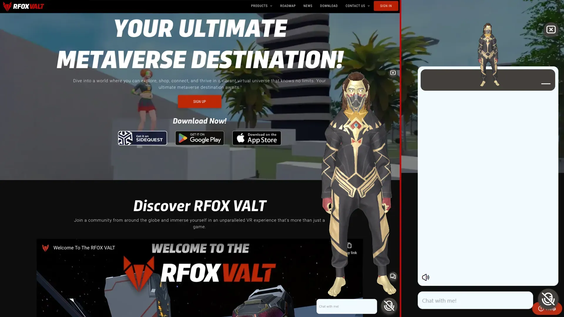 A screenshot of the RFOX VALT website with the CitiXen 0 chatbot on the lower-right of the page