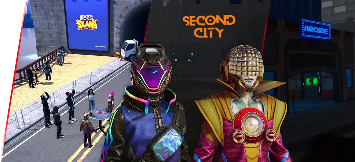 CitiXens avatars exploring the area of KOGs Land, Second City, and Arcade in the RFOX VALT metaverse