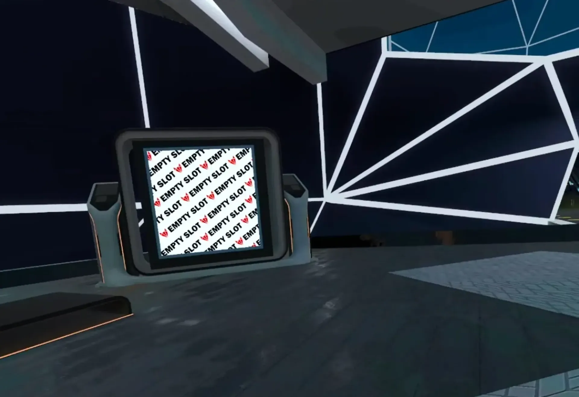 Empty slot for NFT exhibit gallery in a District of the RFOX VALT metaverse