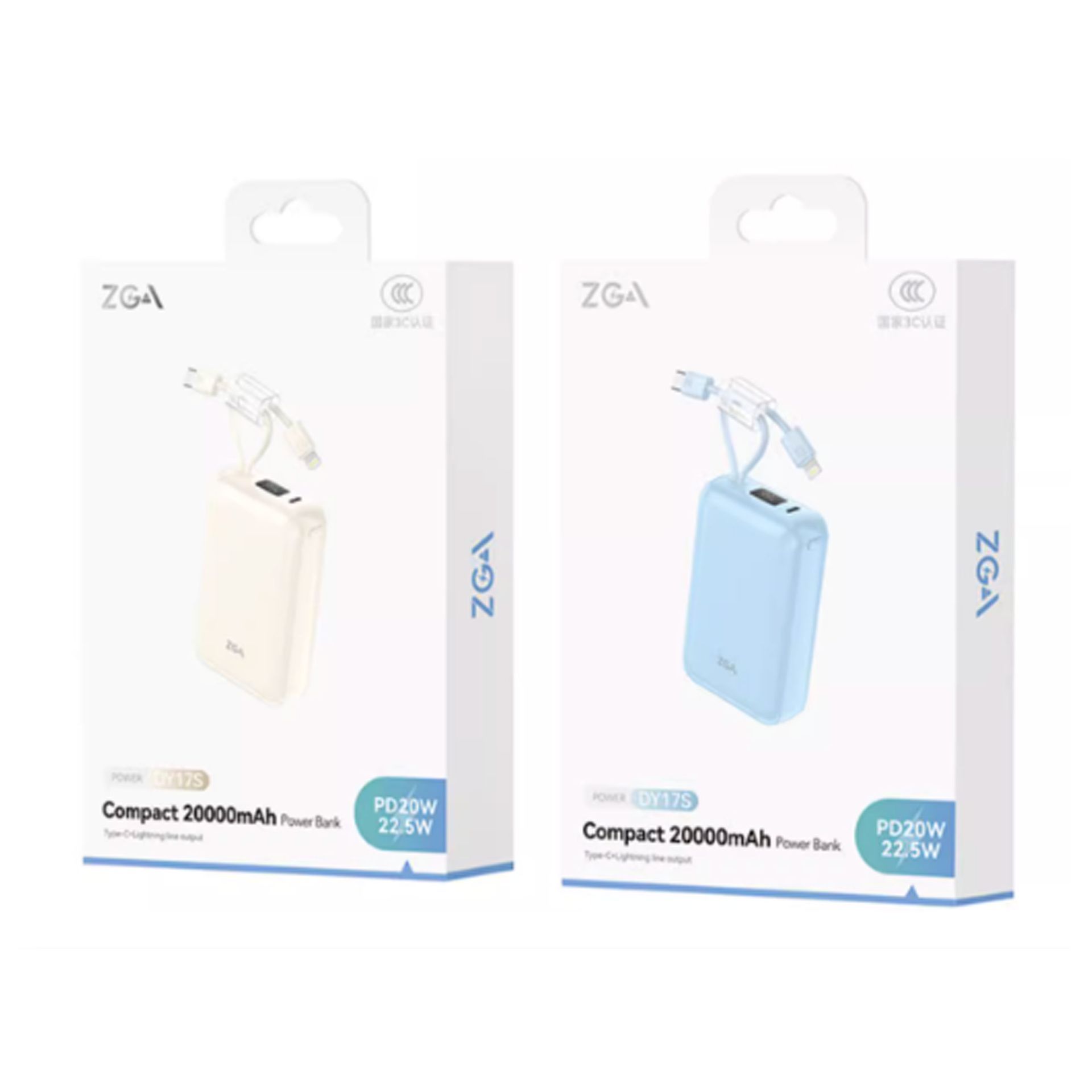ZGA自帶線快充行動電源DY17S 20000mah移動電源 22.5w充電器IPHONE蘋果+Type-C