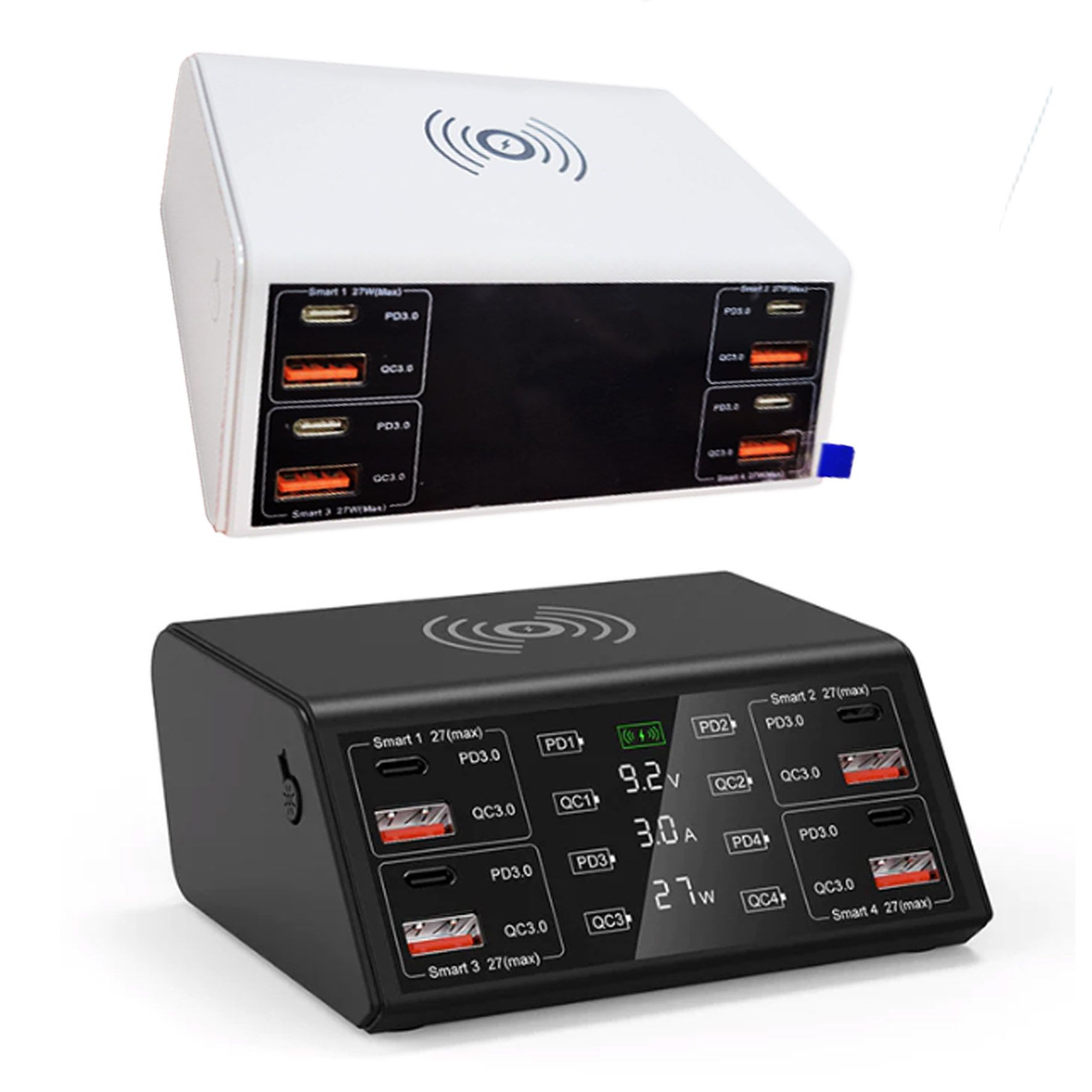838W八孔無線快充電壓顯示充電器 8口 USB TypeC充電座 無線充電 智能數位顯示 PD快充 QC3.0