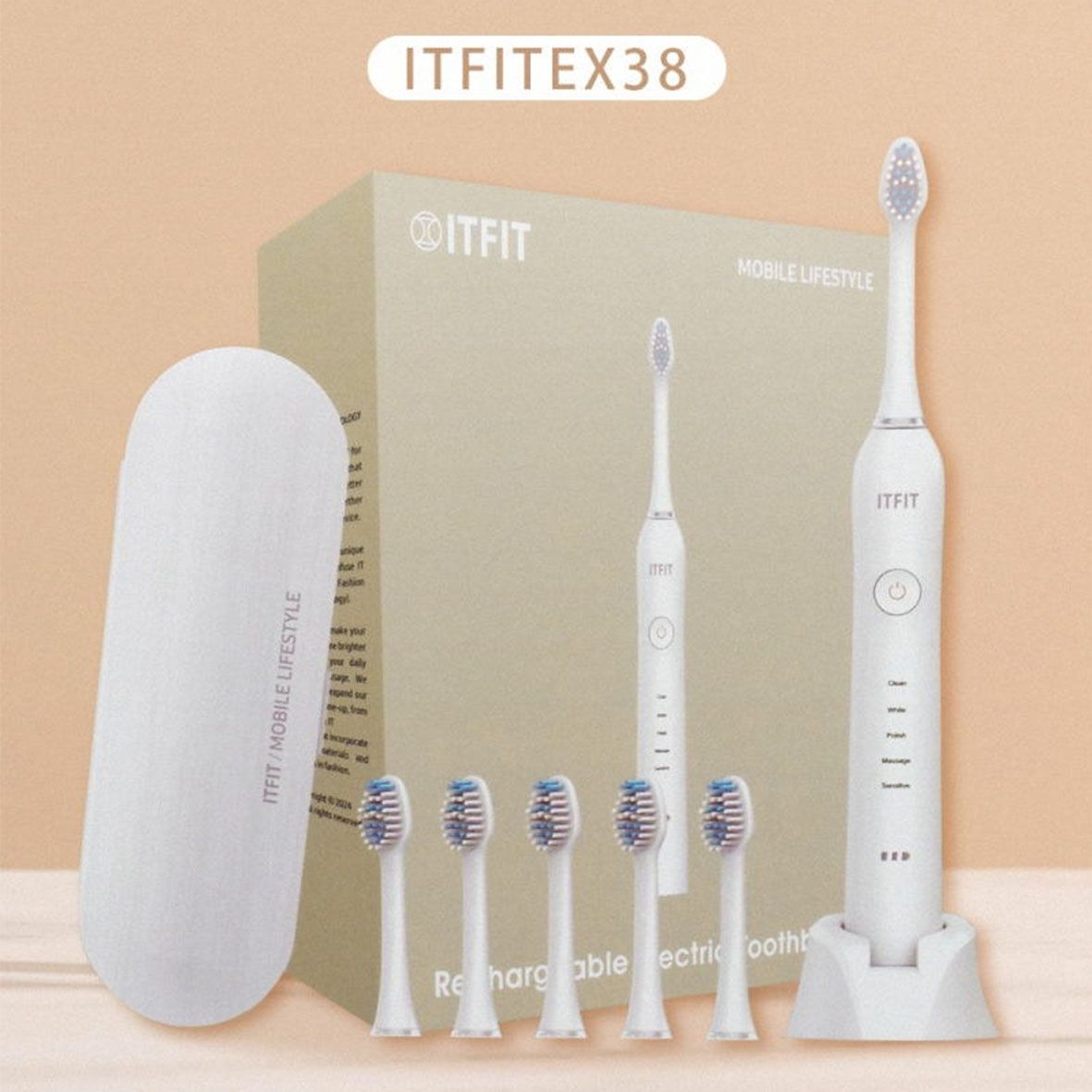 三星ITFIT 五段式聲波電動牙刷(ITFITEX38) 附6刷頭 IPX7防水 低噪音 美白 清潔 自動定時 美白護齦