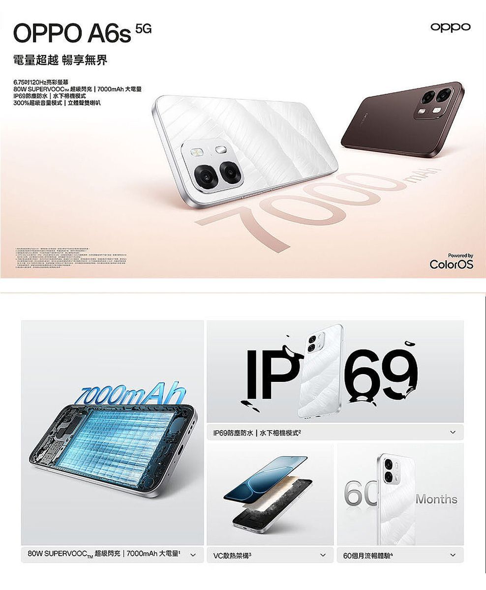 OPPO A6s 5G(CPH2789)(6G+128G)智慧型手機 八核心  6.75吋 雙卡雙待 IP69防塵防水