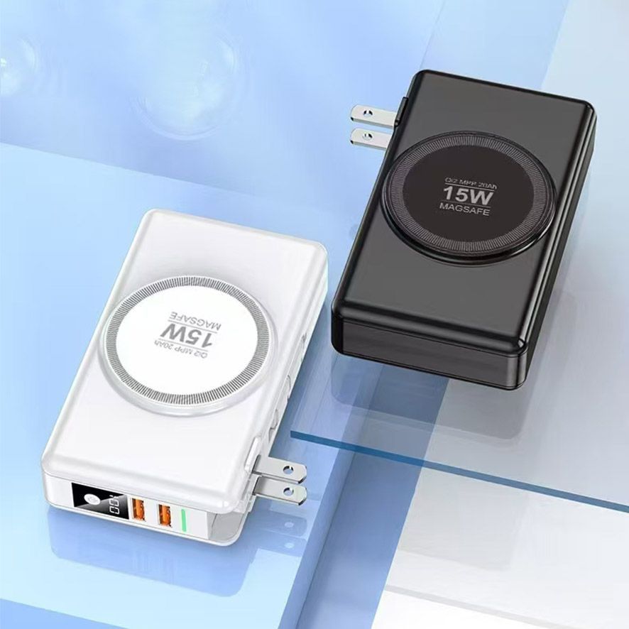 5合1行動電源20000mAh 15W快充無線充電Qi2相容 充電器IPHONE蘋果+Type-C自帶插頭線