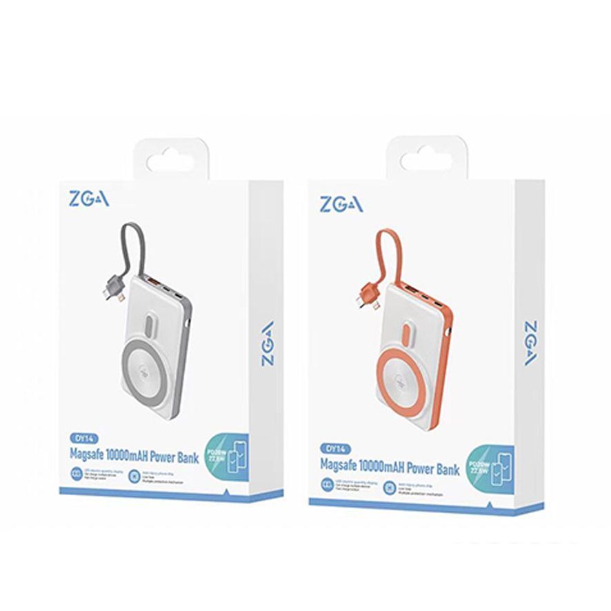 ZGA自帶線磁吸快充行動電源DY14橘色 10000mah移動電源 22.5w充電器IPHONE蘋果+Type-C