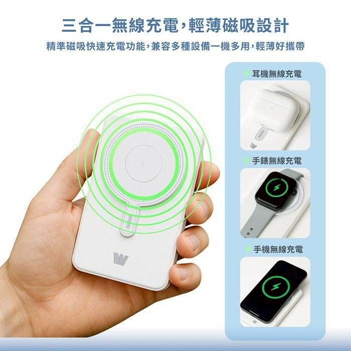 Wephone五合一磁吸無線多功能行動電源WD03 10000mAh移動電源 22.5W充電器Type-C自帶線