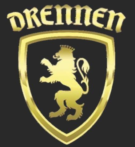 A gold emblem with a lion and the word Drennen on it