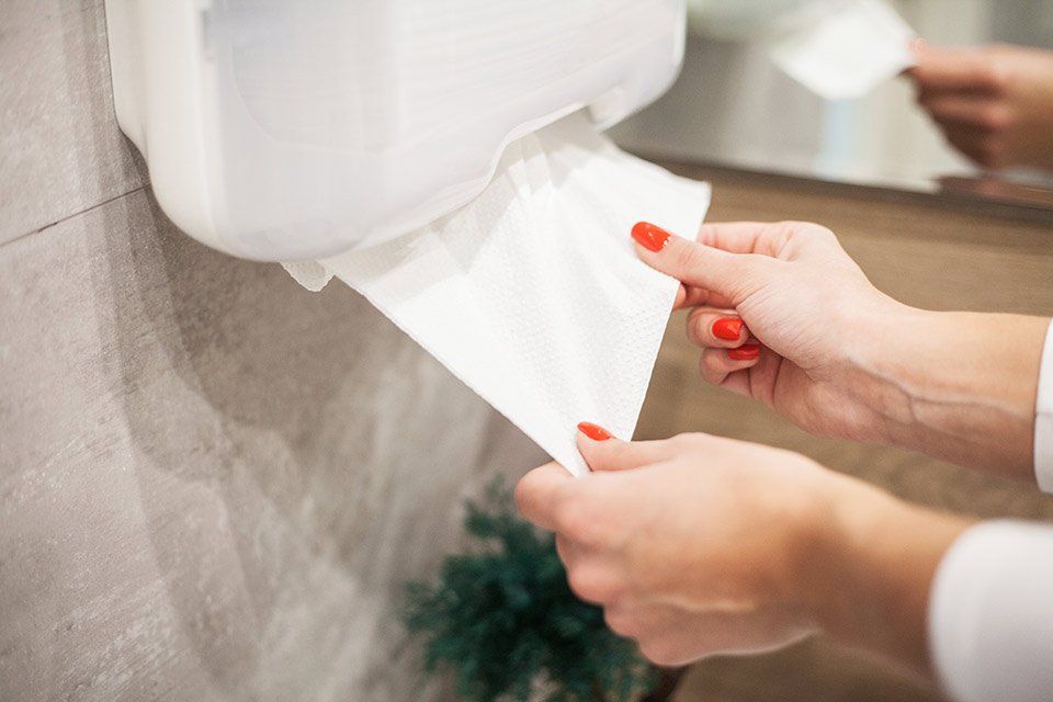 woman pulling a paper towel