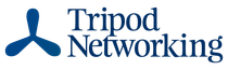 A tripod networking logo with a blue silhouette of a person