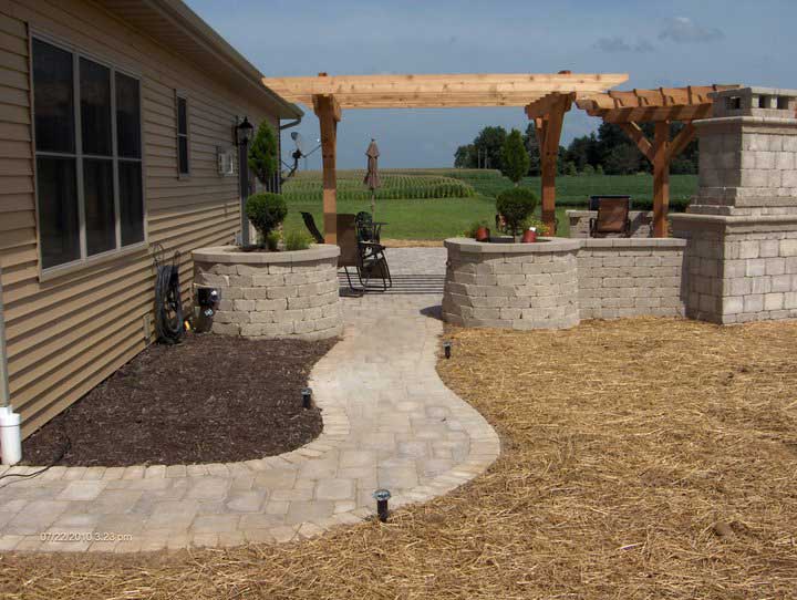 Landscape bricking walkway with cover installed in Mapleton, IL - Beal Landscaping