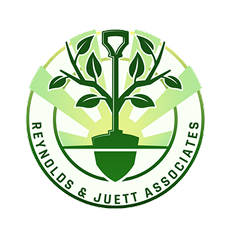Green tree logo with shovel and sun, encircled by “Reynolds & Juett Associates” text
