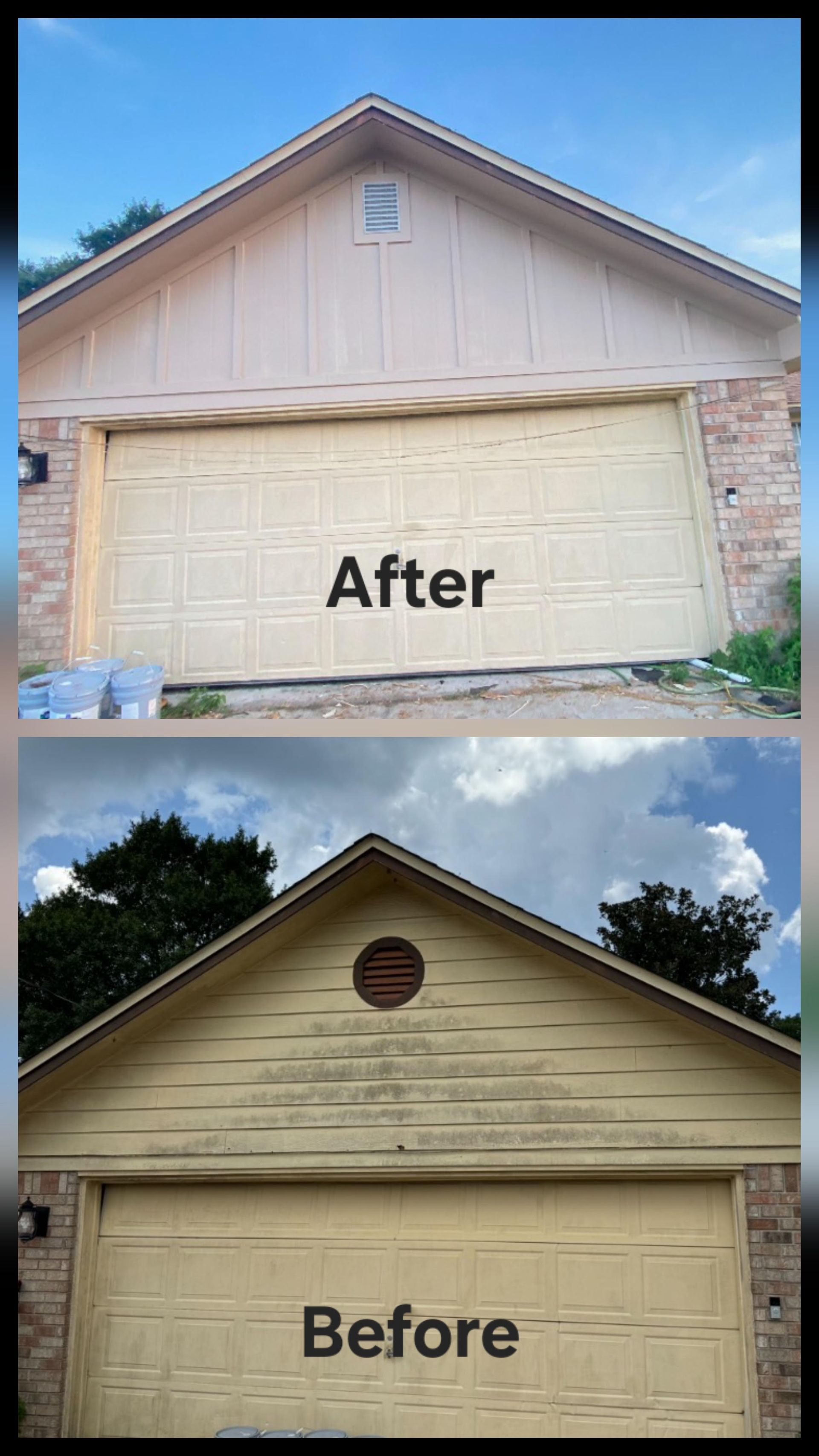 Comparison of a garage before and after cleaning. The after image is cleaner and brighter.