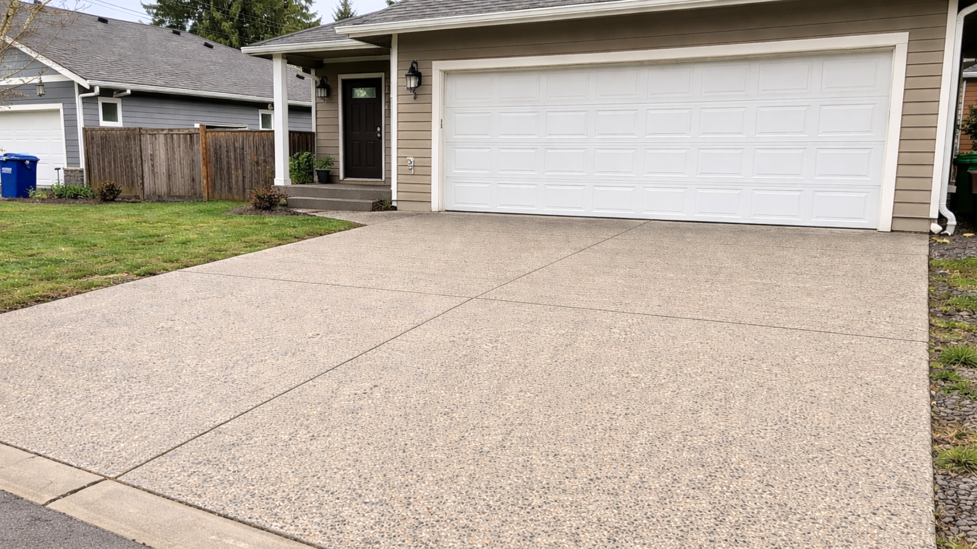 Exposed aggregate concrete driveway installed at a residential home in Bellingham WA